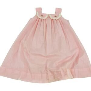 Vintage 60s Girls Kate Greenaway Pink Dress with Floral Rosette Size 6